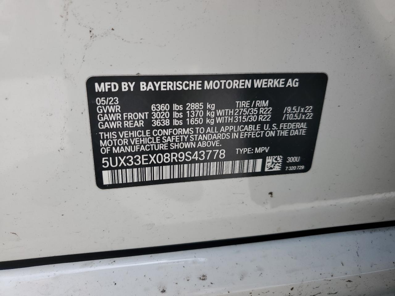 2024 BMW X6 xDrive40I VIN: 5UX33EX08R9S43778 Lot: 64821365
