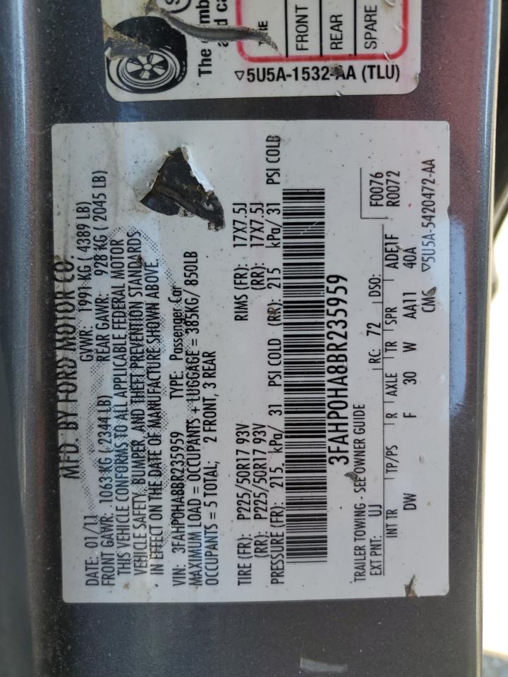 2011 Ford Fusion Se VIN: 3FAHP0HA8BR235959 Lot: 64323965