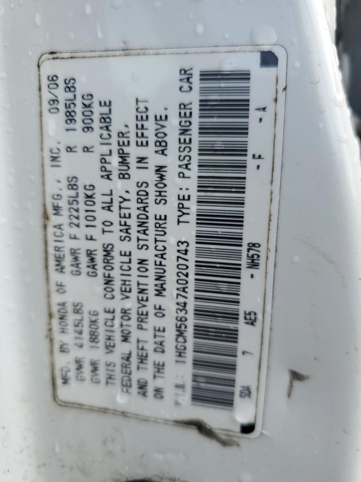 2007 Honda Accord Se VIN: 1HGCM56347A020743 Lot: 64314475