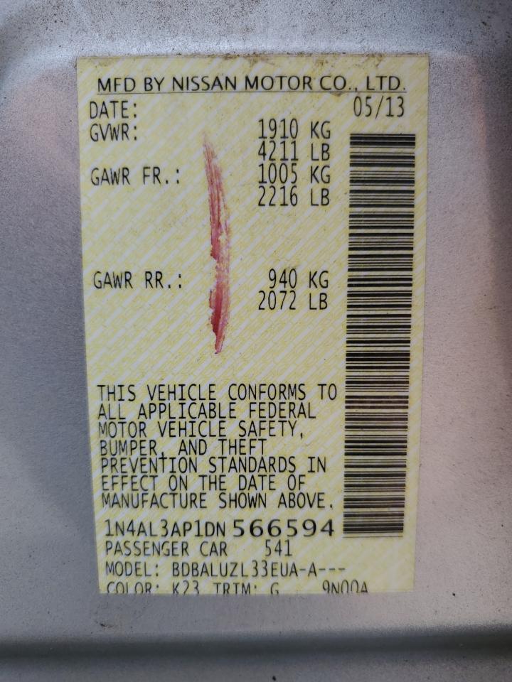 2013 Nissan Altima 2.5 VIN: 1N4AL3AP1DN566594 Lot: 65623285