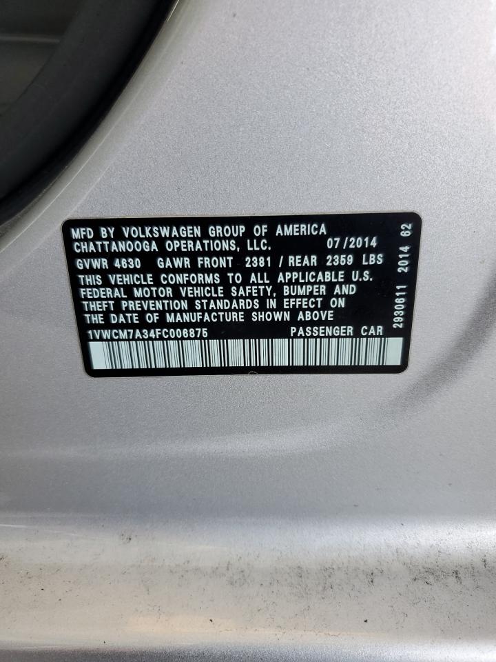 2015 Volkswagen Passat Sel VIN: 1VWCM7A34FC006875 Lot: 65188245