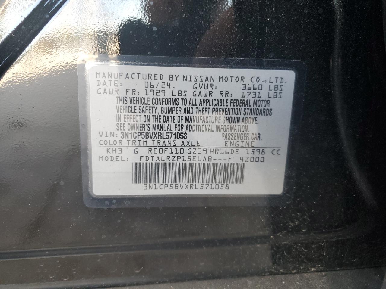2024 Nissan Kicks S VIN: 3N1CP5BVXRL571058 Lot: 64271075