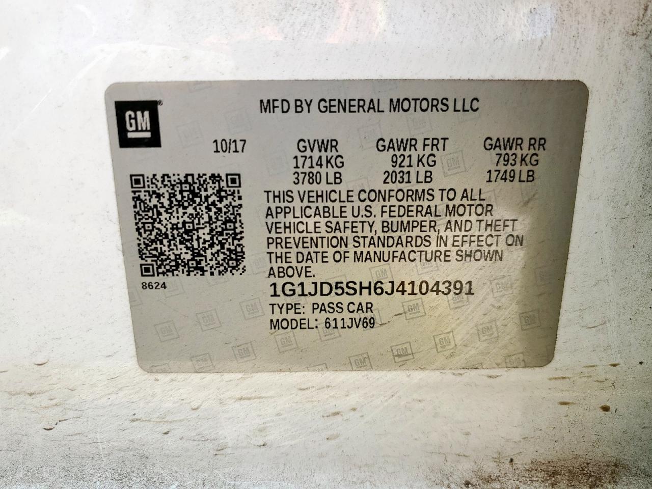 2018 Chevrolet Sonic Lt VIN: 1G1JD5SH6J4104391 Lot: 64130005