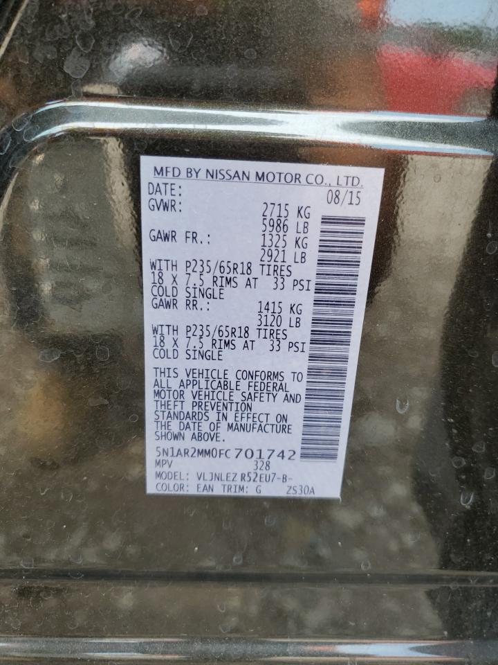 2015 Nissan Pathfinder S VIN: 5N1AR2MM0FC701742 Lot: 63276445