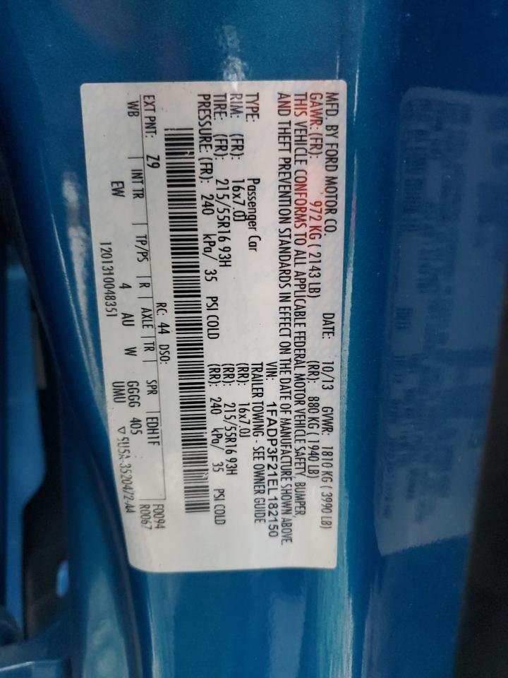 2014 Ford Focus Se VIN: 1FADP3F21EL182150 Lot: 65467735