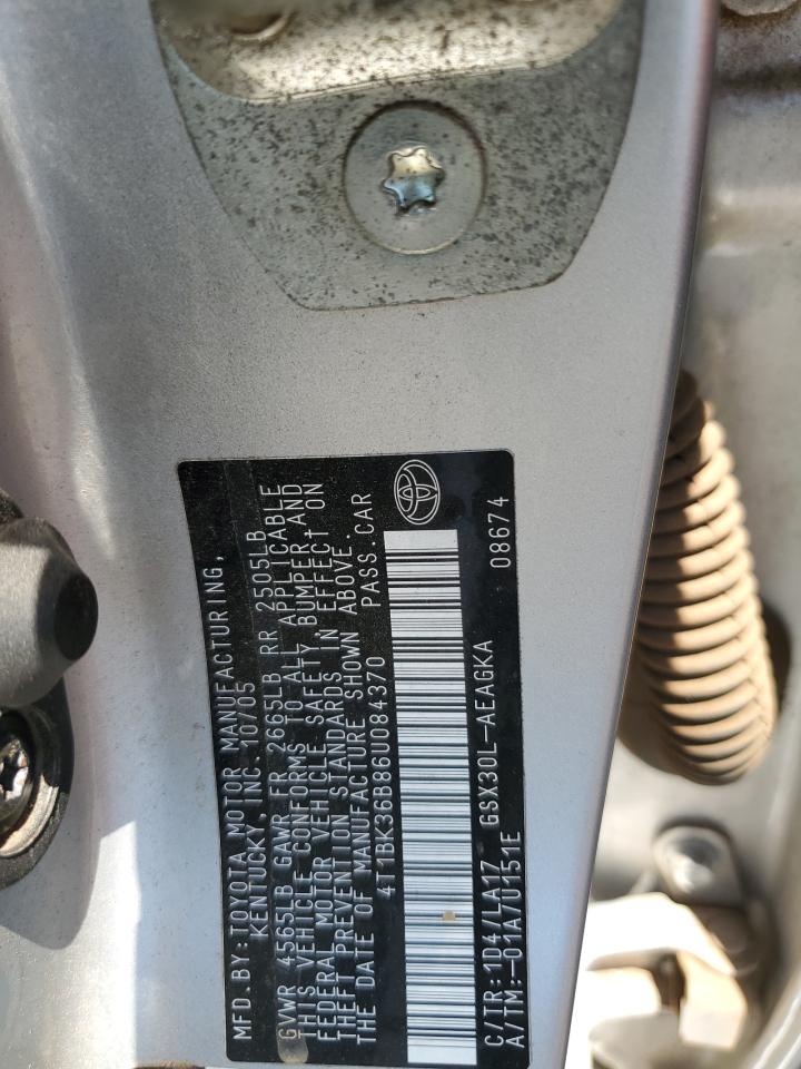 2006 Toyota Avalon Xl VIN: 4T1BK36B86U084370 Lot: 61442595