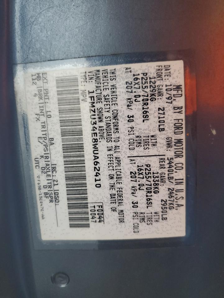 1998 Ford Explorer VIN: 1FMZU34E8WUA62410 Lot: 64597225