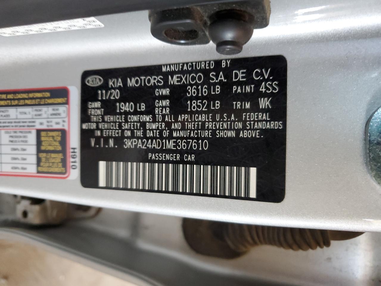 2021 Kia Rio Lx VIN: 3KPA24AD1ME367610 Lot: 66736765