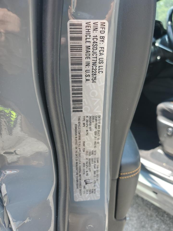 2022 Dodge Durango R/T VIN: 1C4SDJCT7NC228754 Lot: 63614545