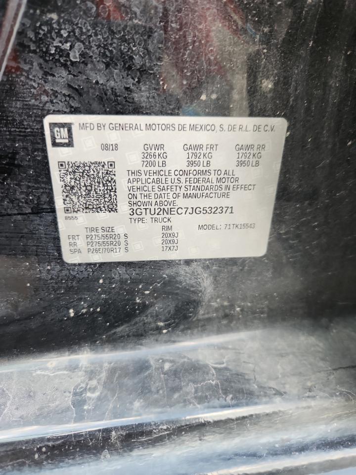 2018 GMC Sierra K1500 Slt VIN: 3GTU2NEC7JG532371 Lot: 63559035