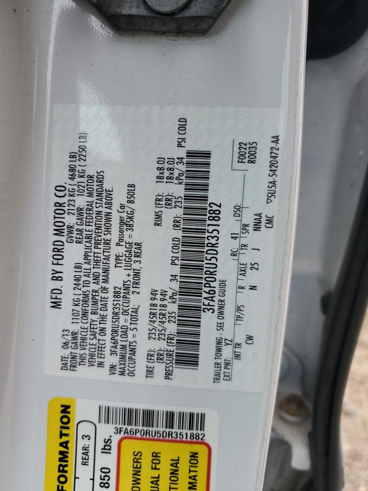 2013 Ford Fusion Titanium Hev VIN: 3FA6P0RU5DR351882 Lot: 64505795