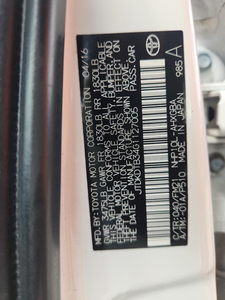 2016 Toyota Prius C VIN: JTDKDTB34G1127005 Lot: 64934495