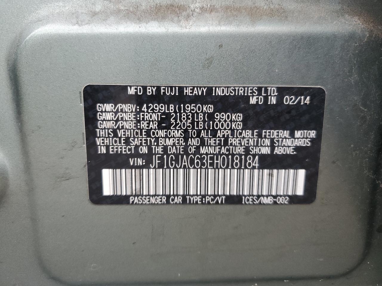 2014 Subaru Impreza Premium VIN: JF1GJAC63EH018184 Lot: 64975585