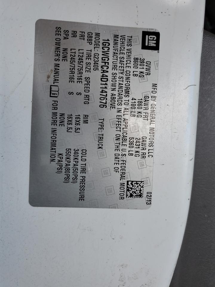 2013 Chevrolet Express G2500 VIN: 1GCWGFCA4D1147676 Lot: 65218175