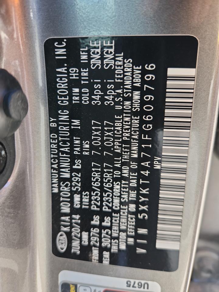 2013 Kia Sorento Lx VIN: 5XYKT4A71FG609796 Lot: 66654095