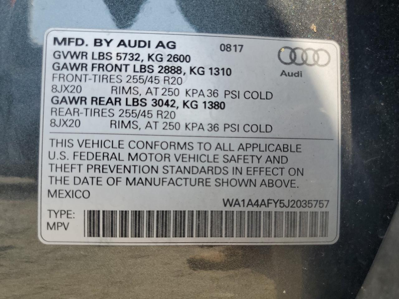 2018 Audi Sq5 Premium Plus VIN: WA1A4AFY5J2035757 Lot: 63806465