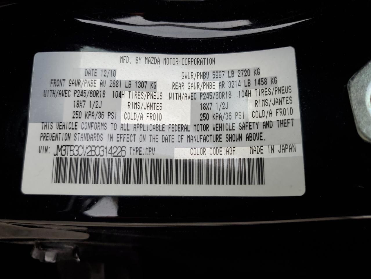 2011 Mazda Cx-9 VIN: JM3TB3CV2B0314226 Lot: 63689065