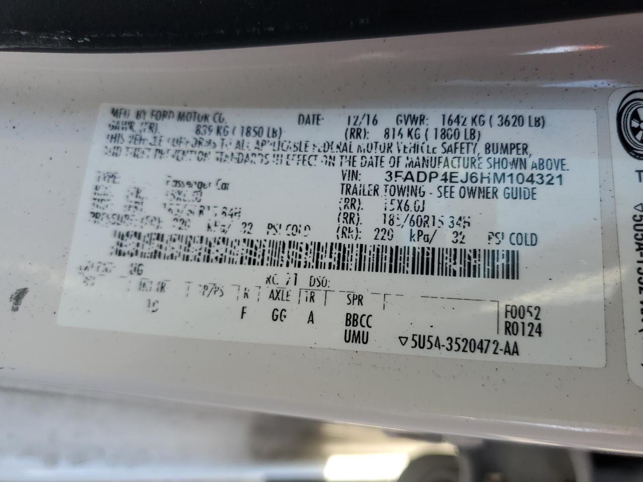 3FADP4EJ6HM104321 2017 Ford Fiesta Se