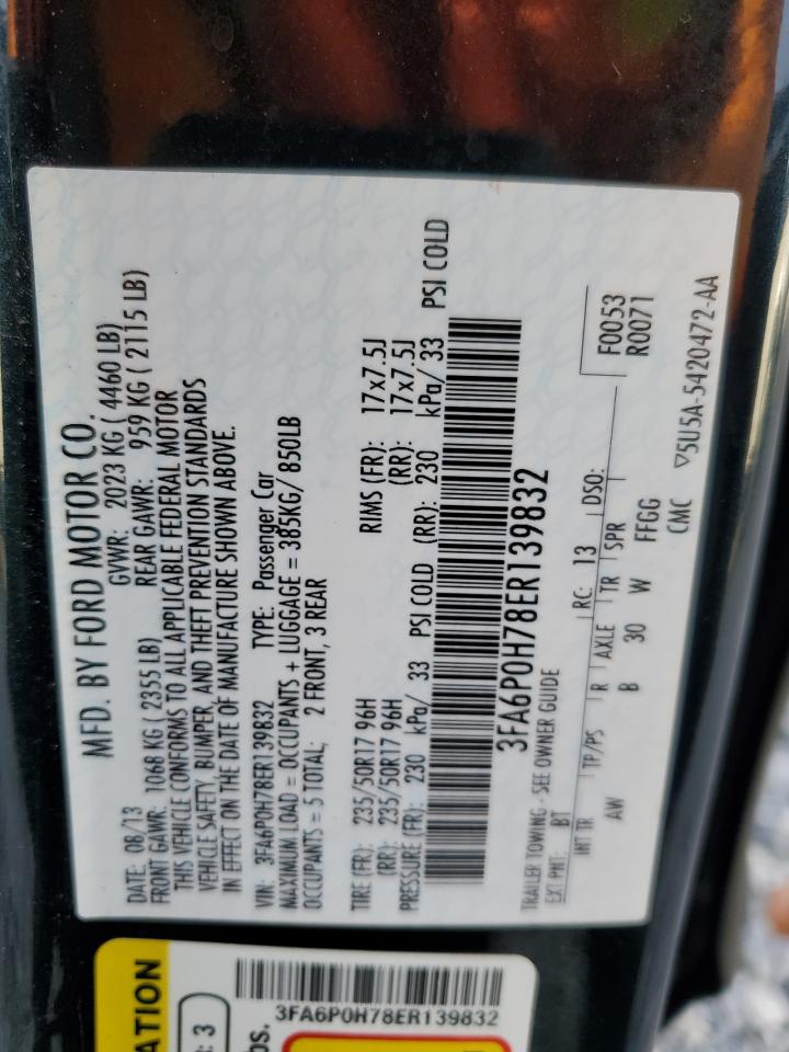 2014 Ford Fusion Se VIN: 3FA6P0H78ER139832 Lot: 65439365