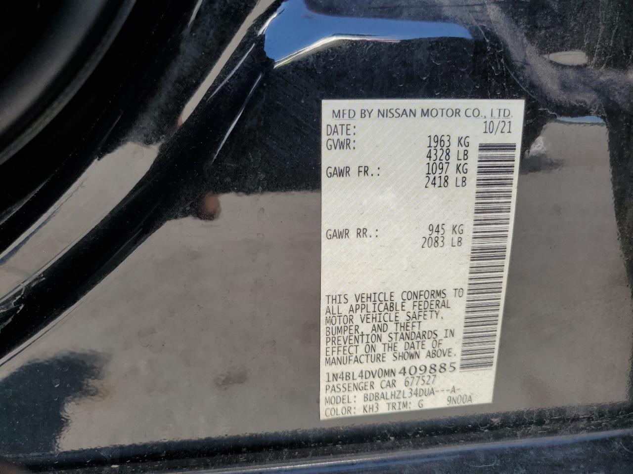 2021 Nissan Altima Sv VIN: 1N4BL4DV0MN409885 Lot: 64266605