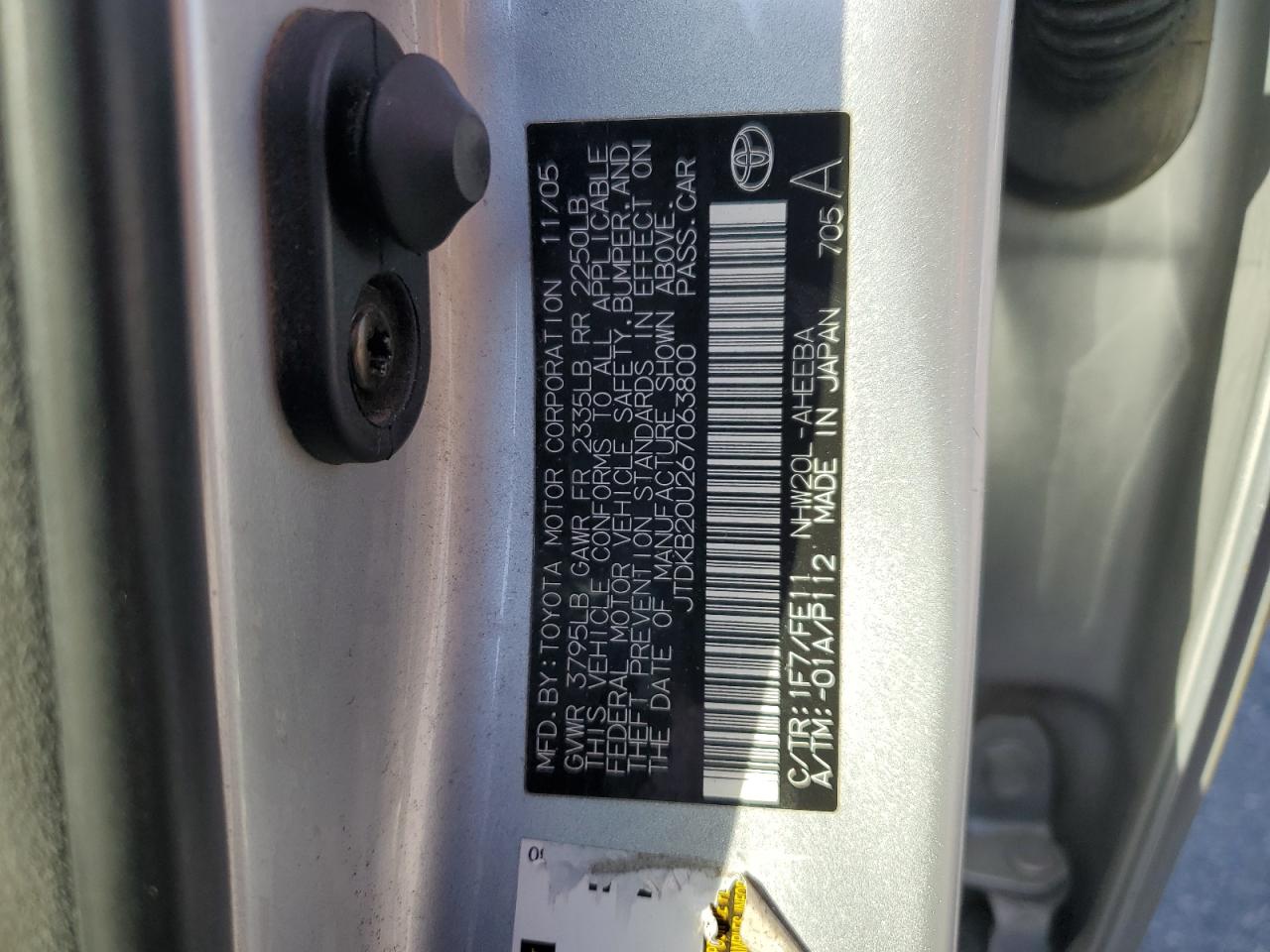 2006 Toyota Prius VIN: JTDKB20U267063800 Lot: 66951505