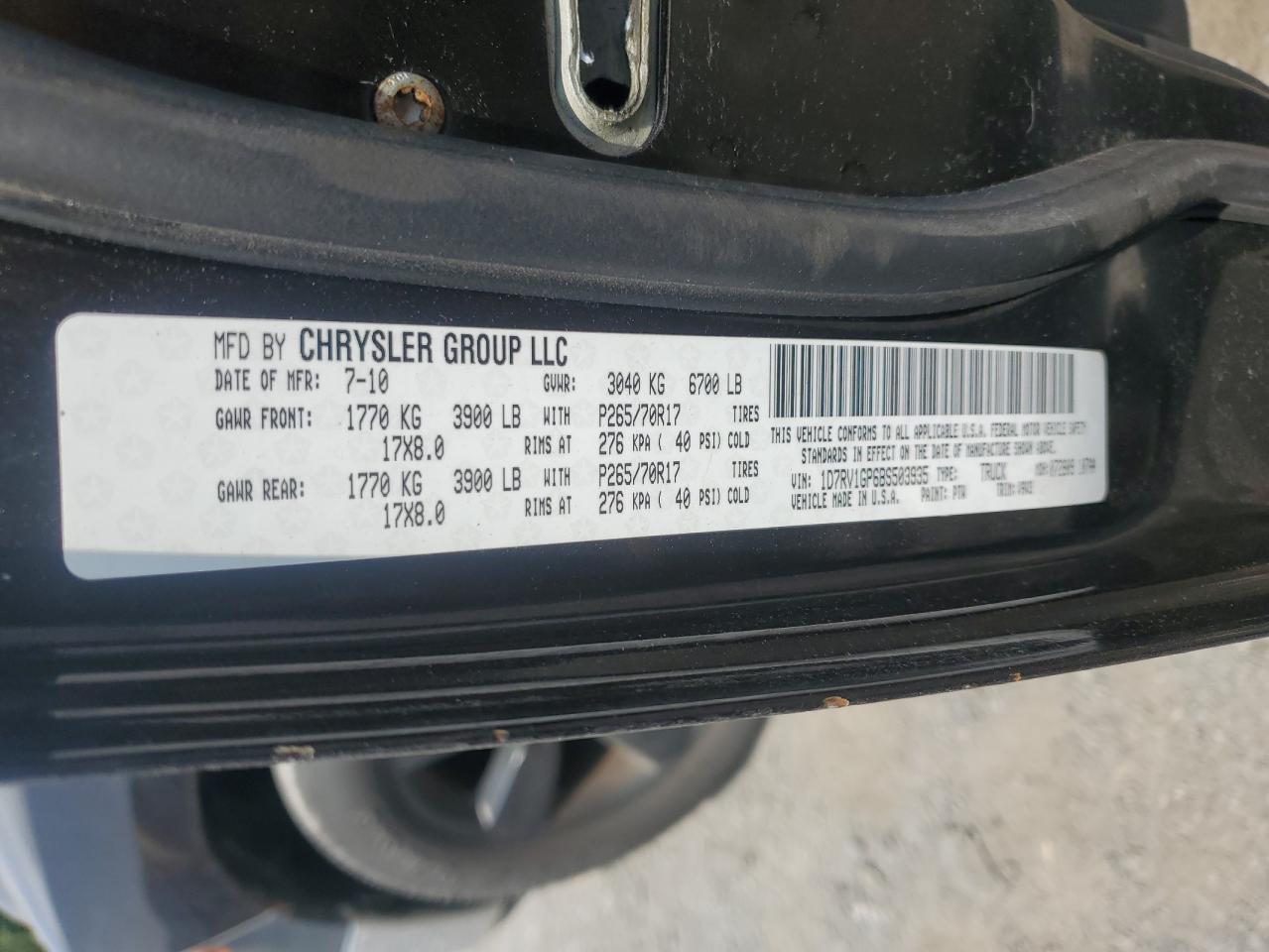 2011 Dodge Ram 1500 VIN: 1D7RV1GP6BS503935 Lot: 65838305