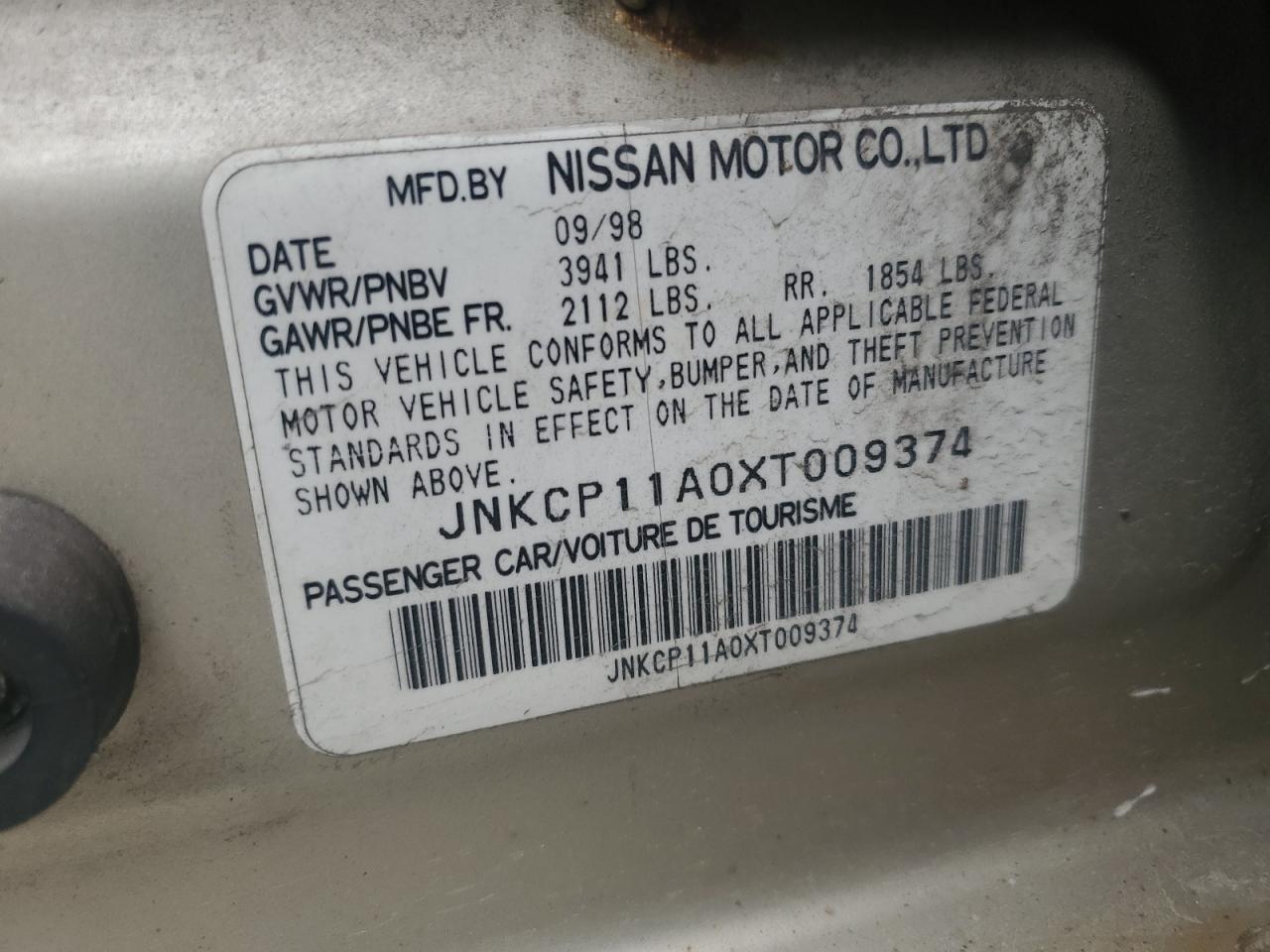 1999 Infiniti G20 VIN: JNKCP11A0XT009374 Lot: 63001565