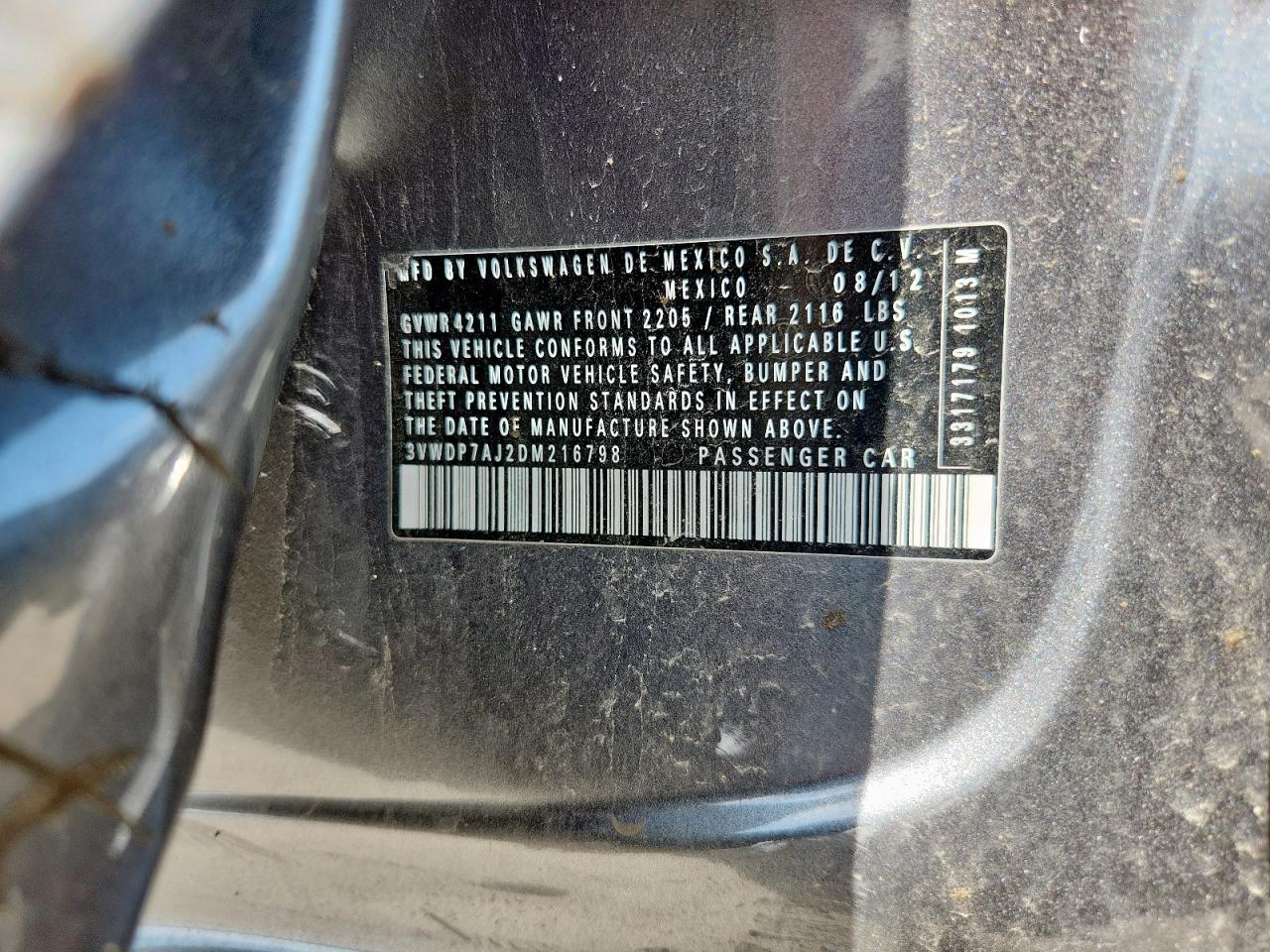 2013 Volkswagen Jetta Se VIN: 3VWDP7AJ2DM216798 Lot: 63995465