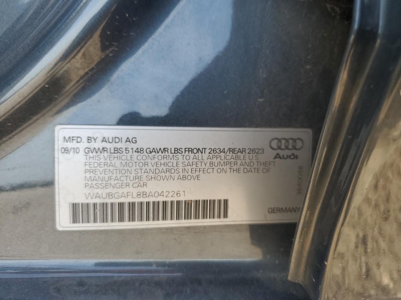 2011 Audi S4 Premium Plus VIN: WAUBGAFL8BA042261 Lot: 63797815