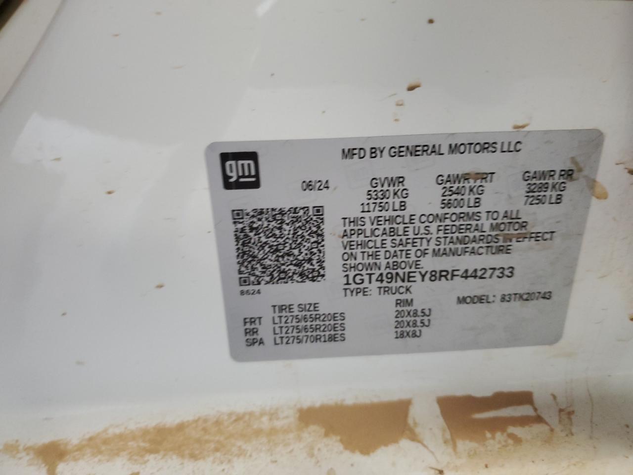 2024 GMC Sierra K2500 Slt VIN: 1GT49NEY8RF442733 Lot: 66705875
