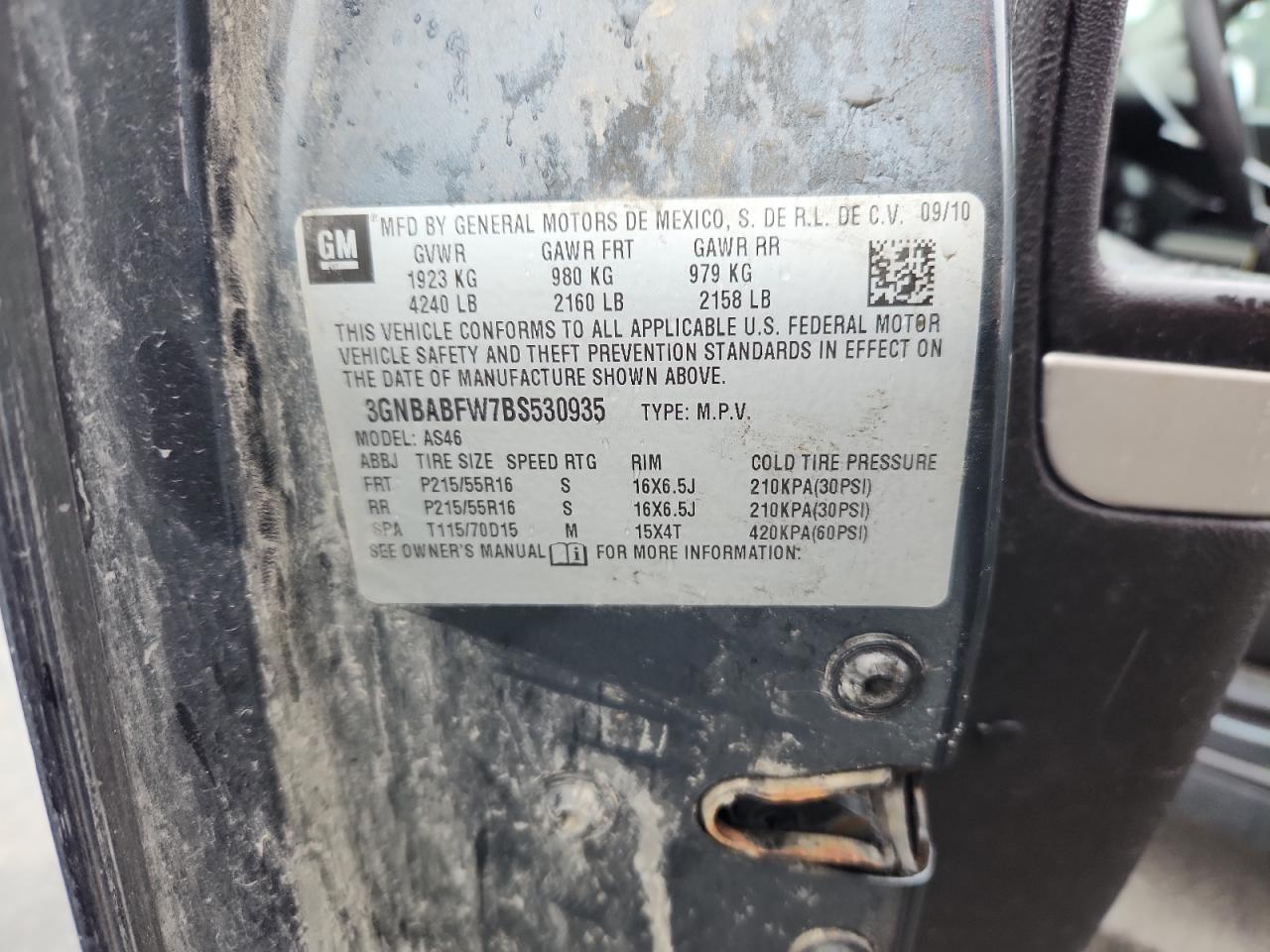 2011 Chevrolet Hhr Lt VIN: 3GNBABFW7BS530935 Lot: 67034725