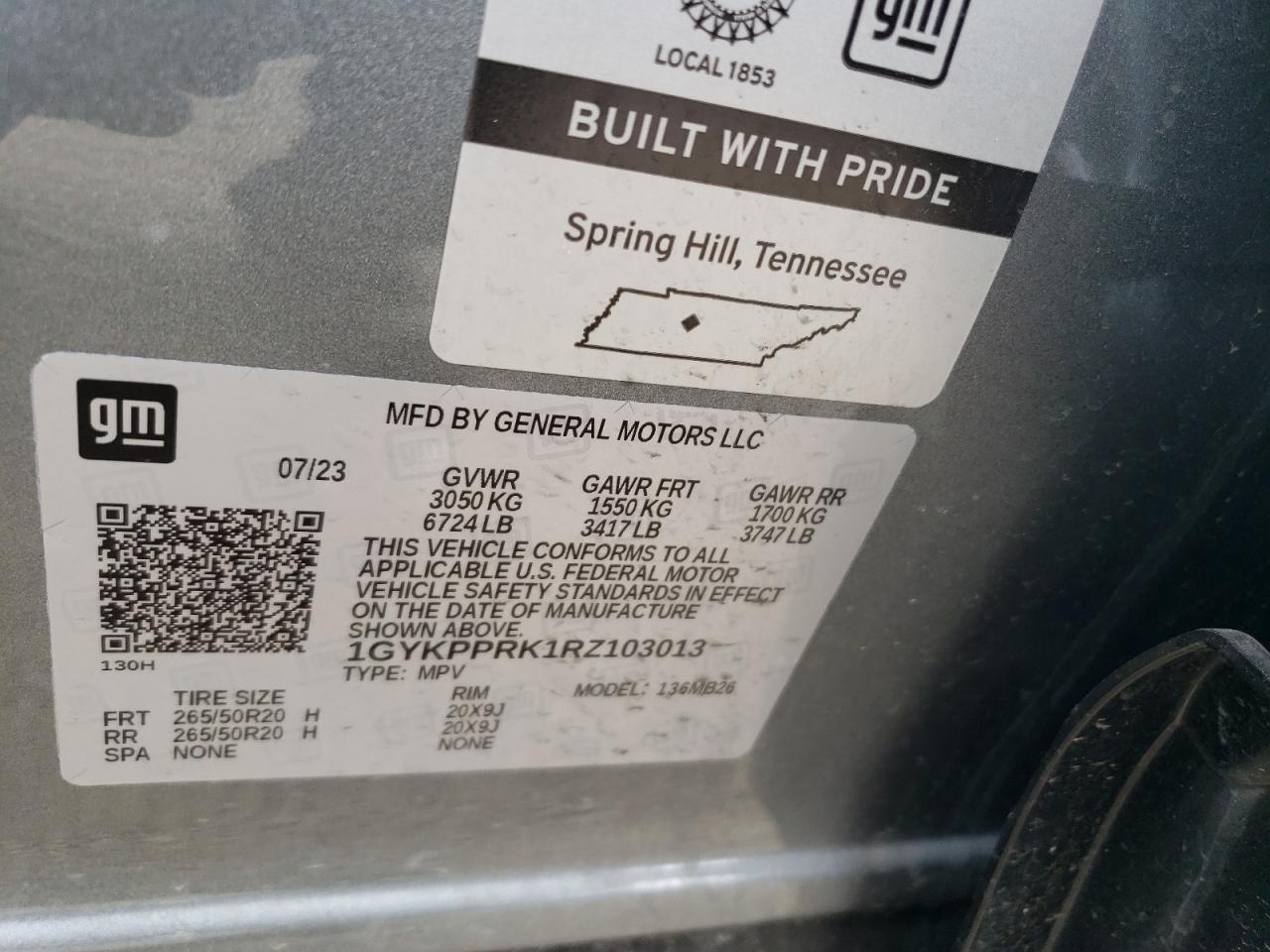 2024 Cadillac Lyriq Luxury VIN: 1GYKPPRK1RZ103013 Lot: 63500575