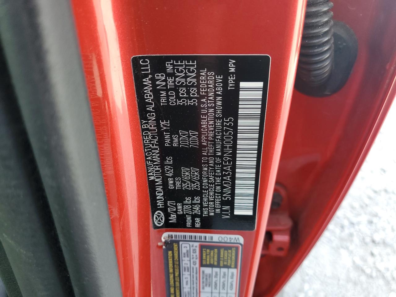 2022 Hyundai Tucson Se VIN: 5NMJA3AE9NH005735 Lot: 64197535