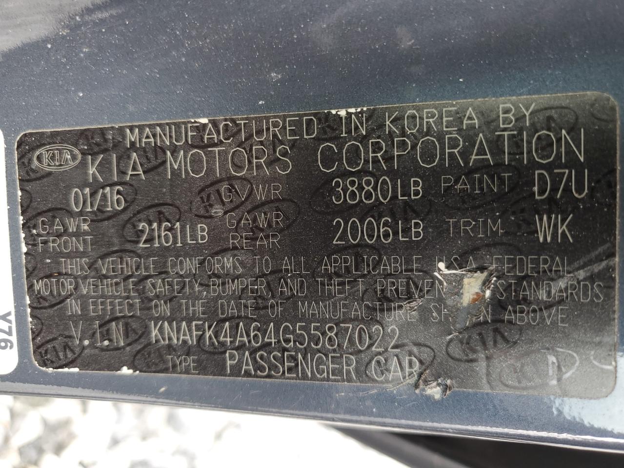 2016 Kia Forte Lx VIN: KNAFK4A64G5587022 Lot: 65085805