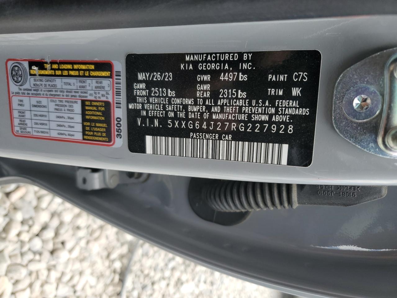 2024 Kia K5 Gt Line VIN: 5XXG64J27RG227928 Lot: 64289185