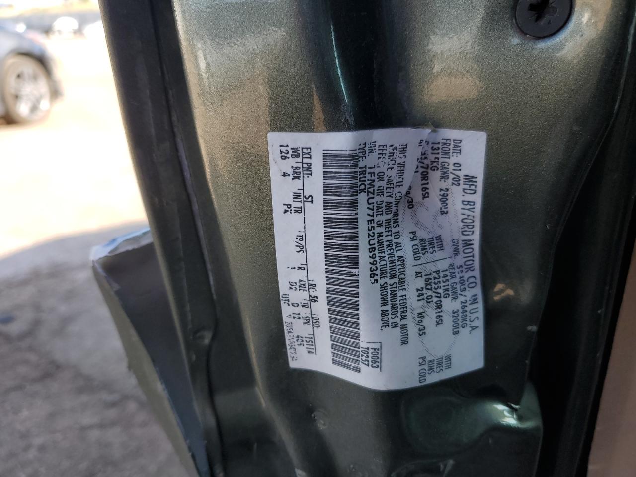2002 Ford Explorer Sport Trac VIN: 1FMZU77E52UB99365 Lot: 64627555