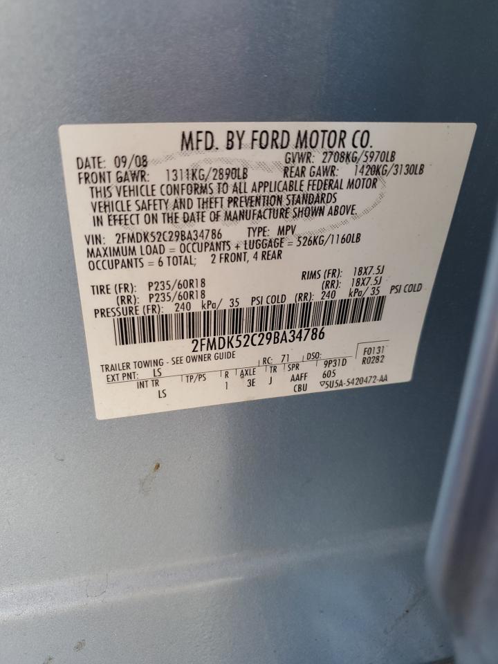 2009 Ford Flex Sel VIN: 2FMDK52C29BA34786 Lot: 66699345