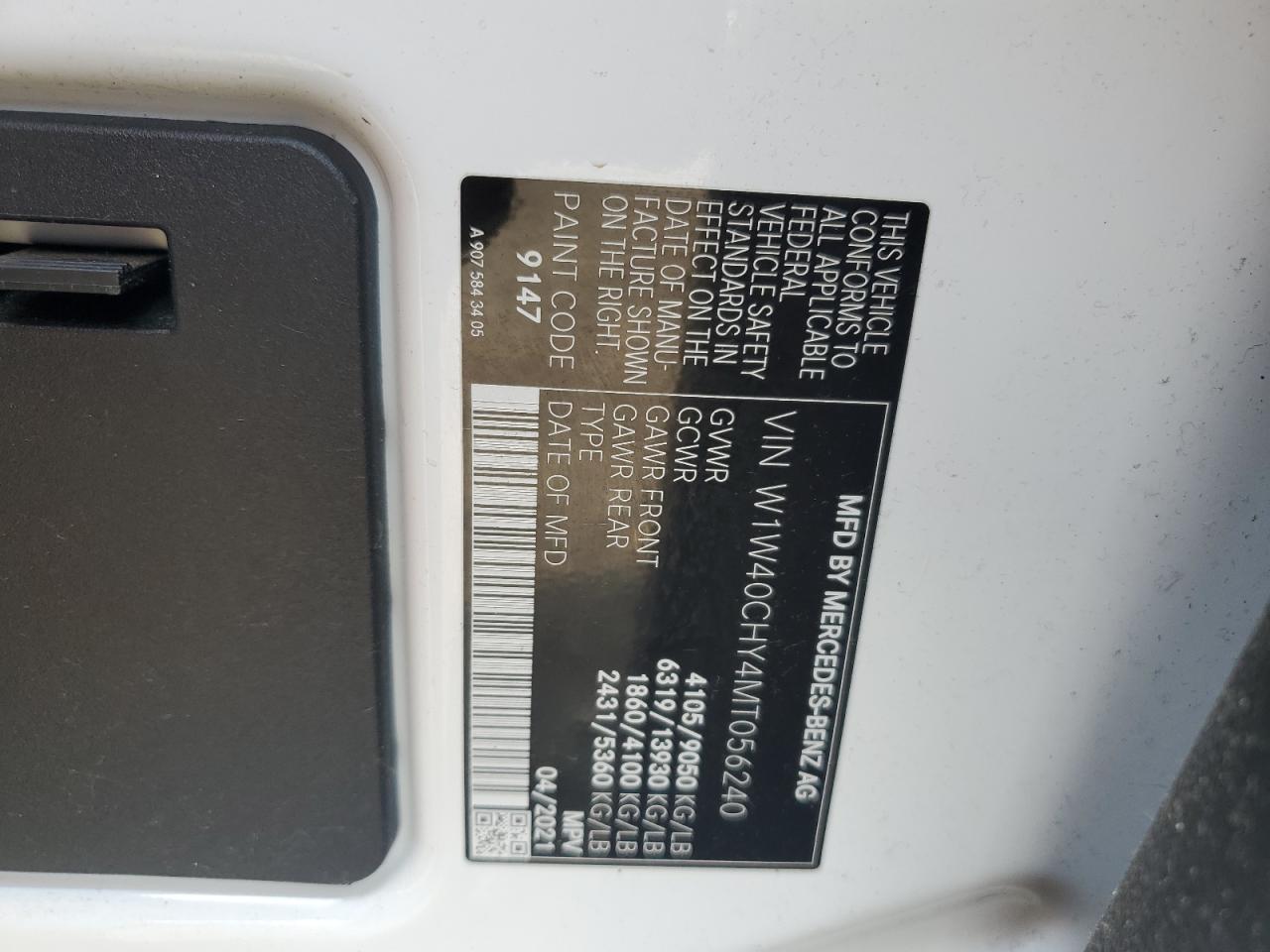 2021 Mercedes-Benz Sprinter 2500 VIN: W1W40CHY4MT056240 Lot: 66846965