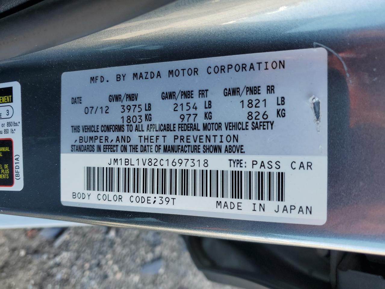 2012 Mazda 3 I VIN: JM1BL1V82C1697318 Lot: 65246835