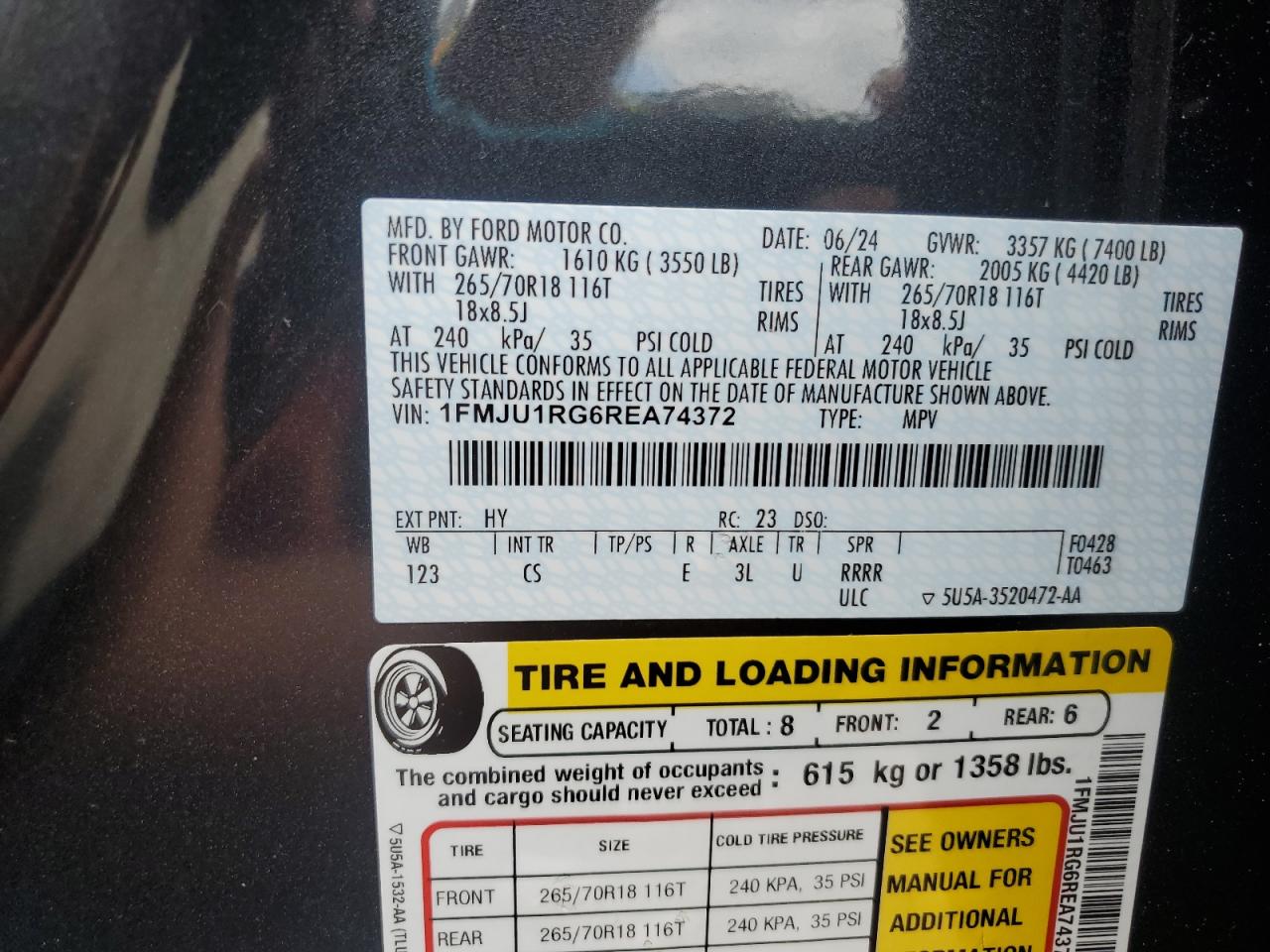 2024 Ford Expedition Timberline VIN: 1FMJU1RG6REA74372 Lot: 64783835