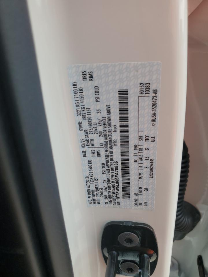 2025 Ford F150 Lariat VIN: 1FTFW5L86SFA70836 Lot: 63203485