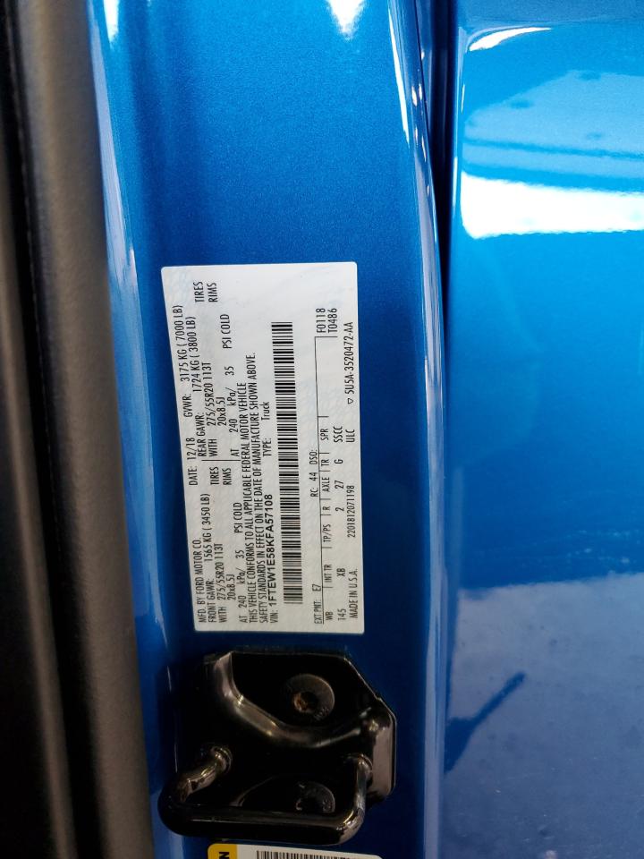 2019 Ford F150 Supercrew VIN: 1FTEW1E58KFA57108 Lot: 65695225