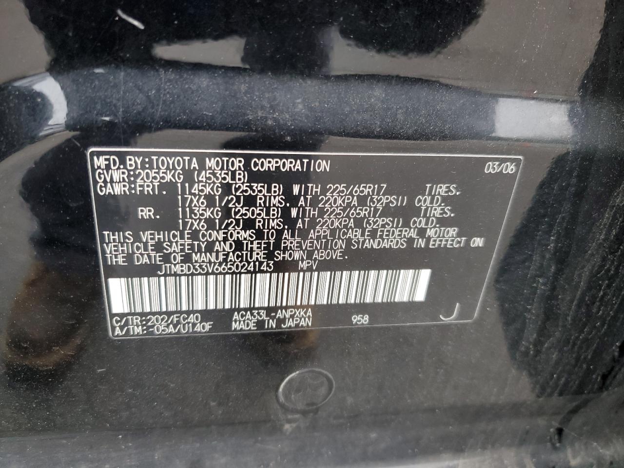 2006 Toyota Rav4 VIN: JTMBD33V665024143 Lot: 65161265