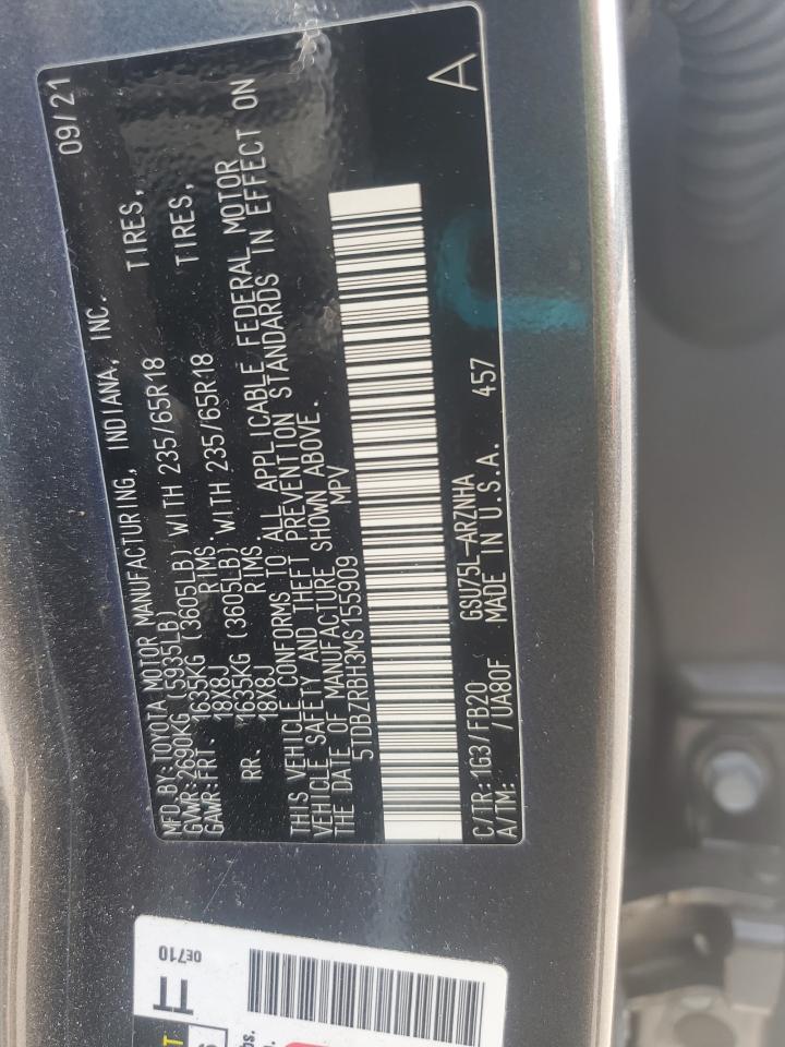 2021 Toyota Highlander L VIN: 5TDBZRBH3MS155909 Lot: 64974445