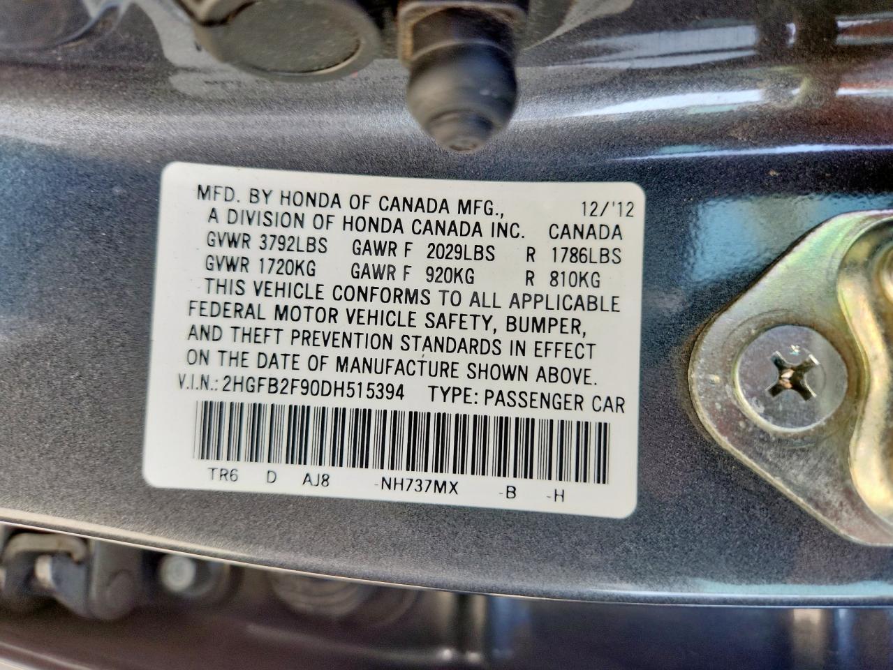 2013 Honda Civic Exl VIN: 2HGFB2F90DH515394 Lot: 65147805