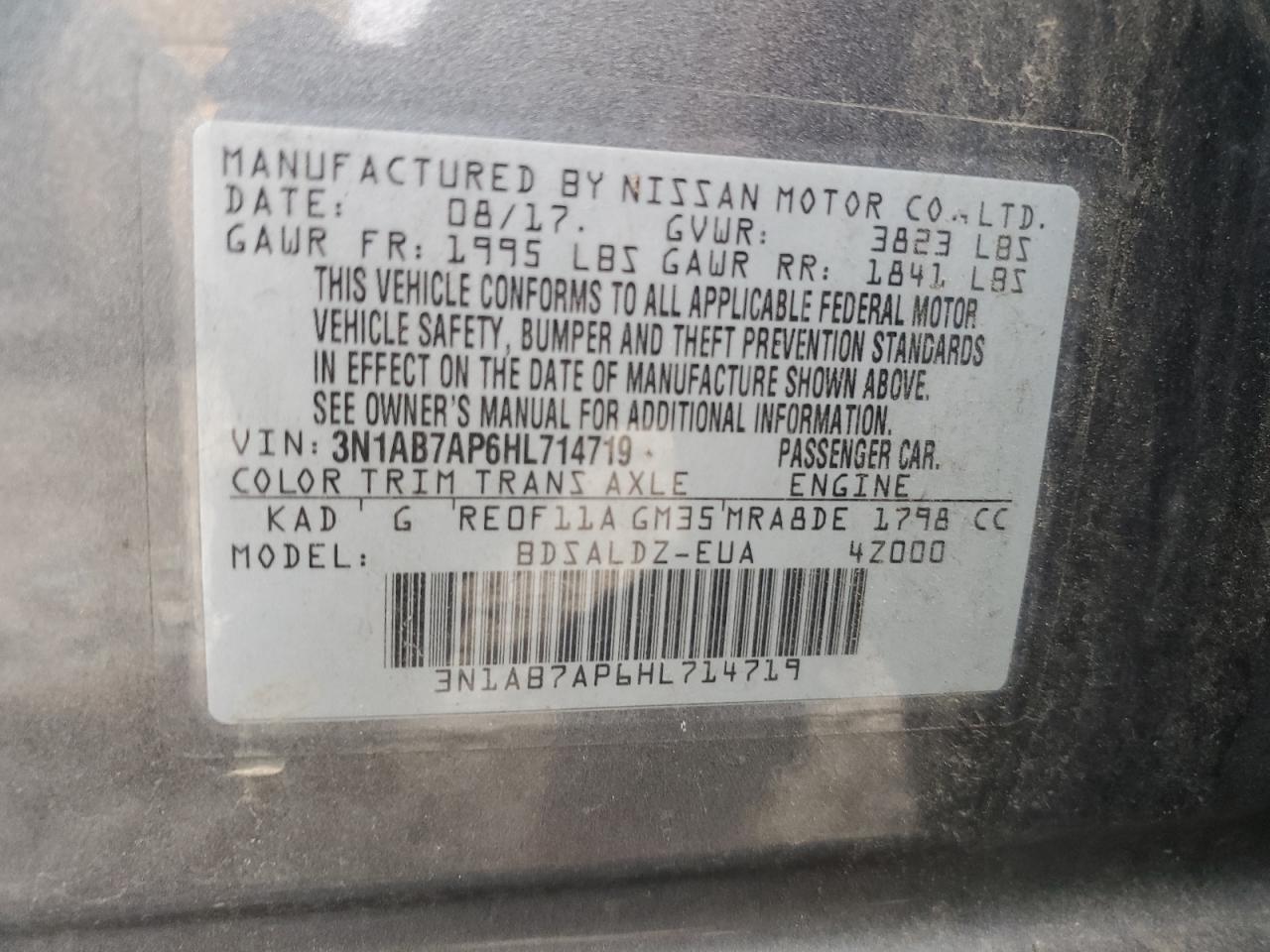 2017 Nissan Sentra S VIN: 3N1AB7AP6HL714719 Lot: 64993625