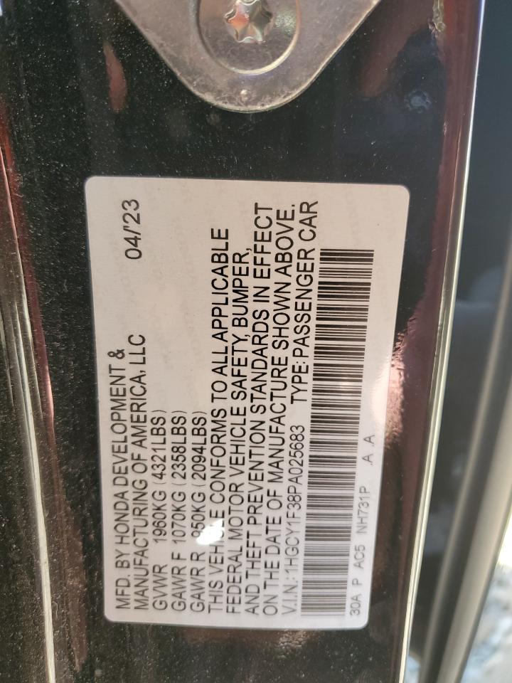 2023 Honda Accord Ex VIN: 1HGCY1F38PA025683 Lot: 66261425
