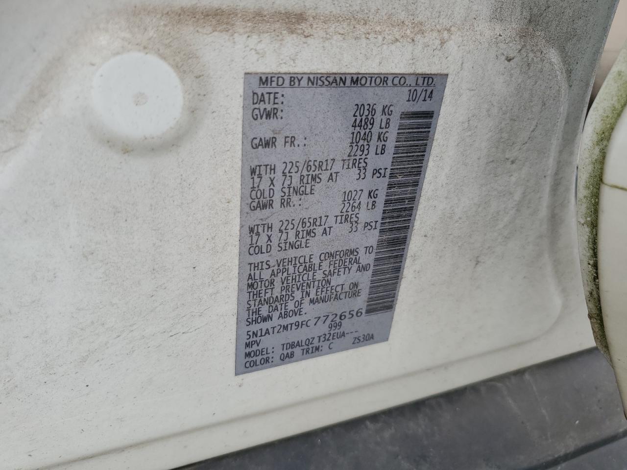 2015 Nissan Rogue S VIN: 5N1AT2MT9FC772656 Lot: 65012295
