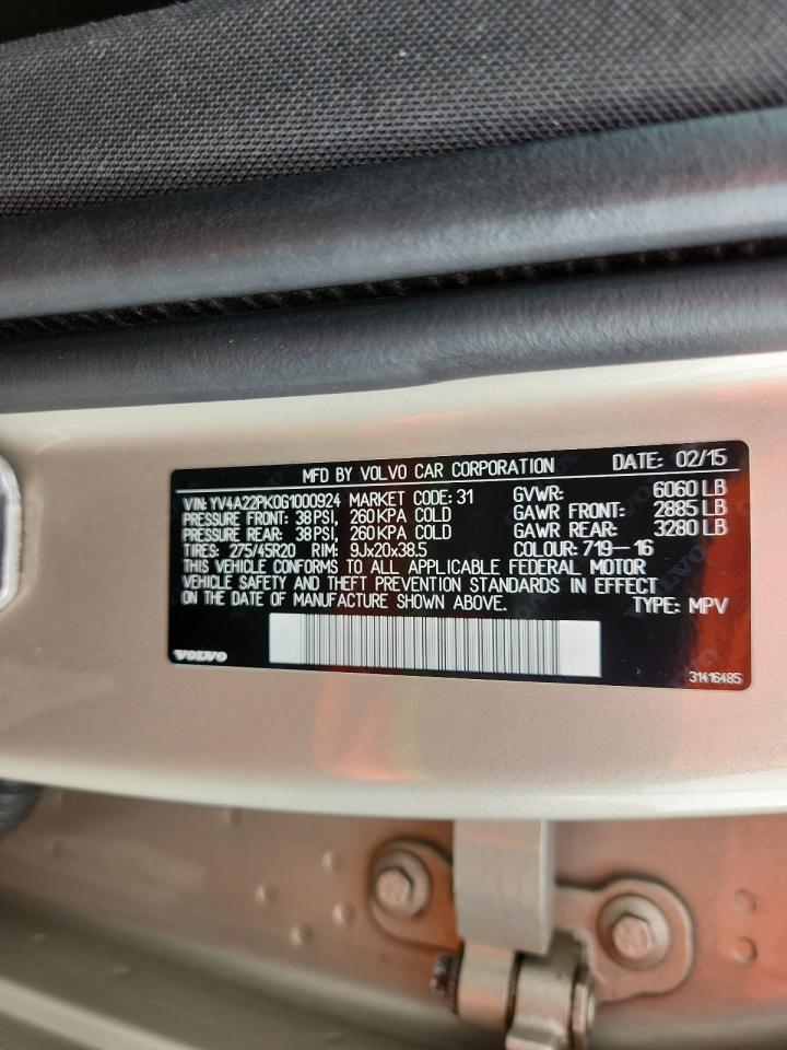 2016 Volvo Xc90 T6 VIN: YV4A22PK0G1000924 Lot: 64373905