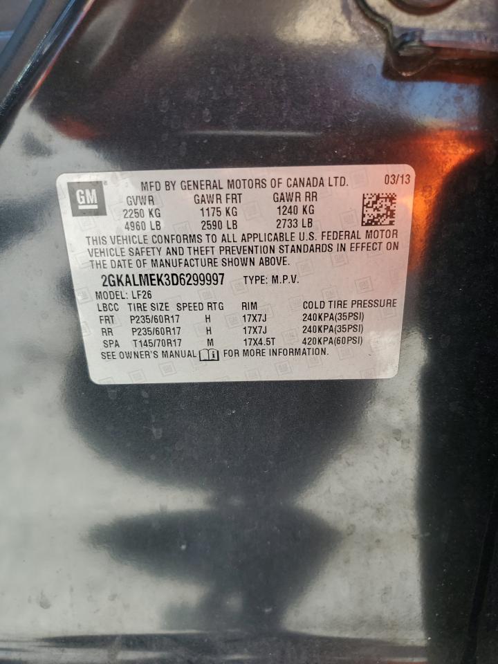 2013 GMC Terrain Sle VIN: 2GKALMEK3D6299997 Lot: 64484495